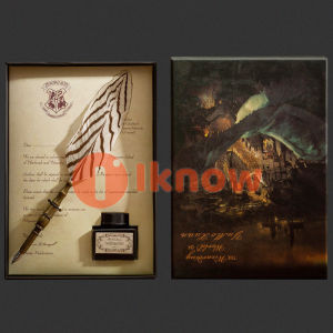 I know Harry Potter School of Witchcraft and Wizardry Feather Pen Set Creative Feather Pen Gift Box Retro Dipped Pen