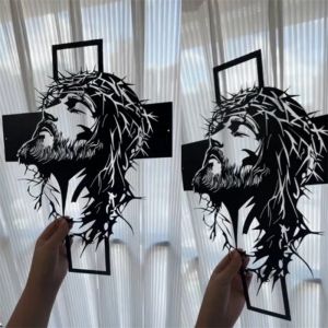 【Safe And Prosperous】Christmas Cross Wall Deco Ornaments Home Interior Wall Art Praying Hands and Metal Cross
