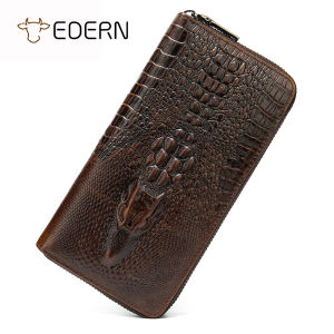 EDERN Crocodile Pattern Mens Wallet Genuine Leather Clutch Bag Retro Business Long Wallet for Men Phone Wallets Coin Purse Card Holder