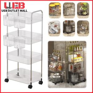 UEB 4 Layer Bathroom Shelf with Hanging Basket Rolling Cart for Bedroom Living Room