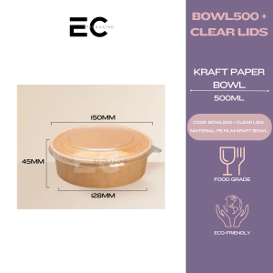 EC 10pcs Wide Oval Kraft Paper Box  with Paper Lid / PET Clear Lid Bowl and Cover Set Container