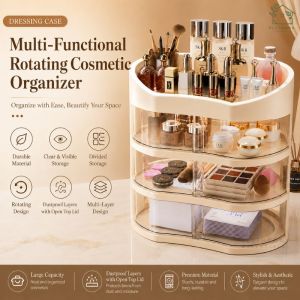 Dustproof Waterproof Cosmetic Skincare Makeup Organizer with Rotating Transparent Drawers Storage Container
