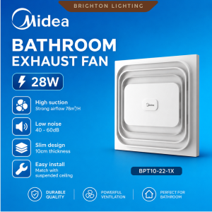 Midea Bathroom Exhaust Fan 28W High Suction Strong Airflow 78m³/H Low Noise 40-60dB Slim Design 10cm Thickness Easy Install Matched with Suspended Ceiling BPT10-22-1X