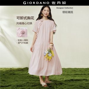 GIORDANO Women Dress Warm Weather Dress Moderate Thickness Dress Non-Elastic Dress 18466709