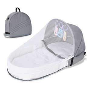 Folding Portable Crib Snuggle Nest Portable Infant Lounger Unique Design Bedside Bassinet Comfy Mattress/Travel Bag Included with Mosquito Net