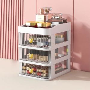 Rak Kosmetik Serbaguna 3 Laci Tempat Make Up Storage Box Bear / Rak Kotak Penyimpanan Alat Tulis / Desktop Drawer Rak Susun