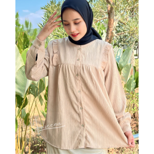 Haseena Atasan Blouse Wanita Ghea Kerah Shanghai Kemeja Wanita Muslim Lengan Panjang Samping Rempel Baby Crush Busui Friendly