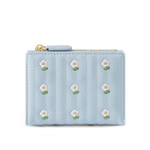 Women Short Embroidery Wallet Cute Korean Style Purse for Woman with Coin Purse Dompet Perempuan Beg Duit Wanita Kecil Bag Murah Mini Kulit Original Cantik Zip Simple