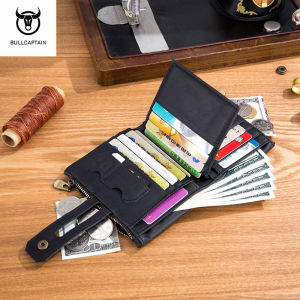 BULLCAPTAIN 3 Folding Wallet Mens Leather Multi Card Slot RFID Functional Wallet