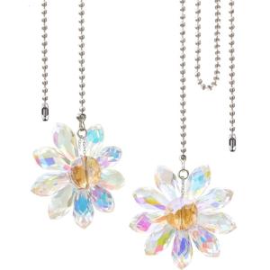 Pack of 2 Elegant Crystals Flower Pendants Ceiling Fan Pull Chains with Sturdy Plastic Materials Extenders Daily Use