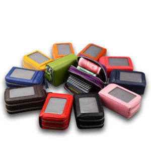 2023 Wallet RFID Blocking Credit Card Holder Genuine Leather Credit Card Wallet with Double Zipper Small Pocket Wallet Spacious Accordion Wallets