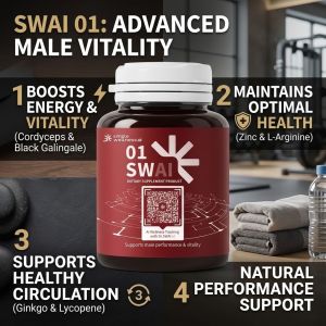 SWAI SW01 Mens Vitality Supplement - L-Arginine + Zinc + Cordyceps for Energy & Stamina - Natural Performance Booster