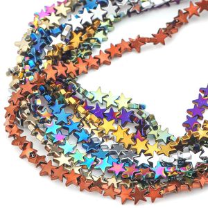 60-120pcs 4/6/8mm Natural Stone Gold Sliver Multicolor Pentagram Hematite Beads Stars Loose Spacer beads Charm for home living Jewelry Bracelet Making DIY Bracelet 15"