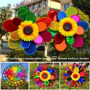 OWTWO Colorful Double-layer Turntable Sunflower Windmill Multistyles  Turntable Glitter Rotating Sunflower  PVC Garden Yard Wind Spinner Outdoor Party Picnic Decor