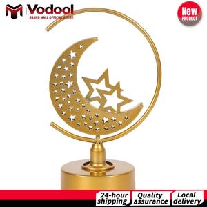 LED Ironwork Moon Desk Lamp Battery Powered Gold Ramadan Night Light for Islamic Home Decor and Table Centerpiece