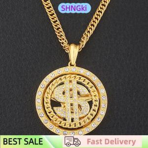 SHNGki Big Rotatable US Dollar Money Sign Pendant Necklace Men Rapper Hip Hop