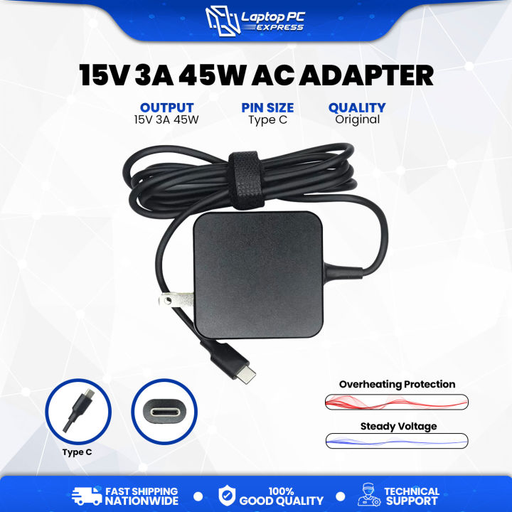 Laptop Charger HP 15V 3A USB Type-C 45W USB-C AC adapter