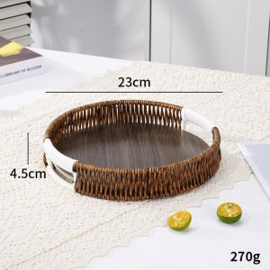 MODERNLUX Handwoven Wicker Serving Tray Woven Handheld Versatile Woven Serving Basket Retro Style Imitation Rattan Fruit Plate Kitchen Storage