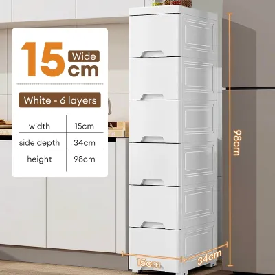 Hisoa Locker Drawer Cabinet 18/25cm Wide Gap Storage Cabinet Slim Drawer White Cabinet With Wheels Wardrobes 5/6/7Layer Kitchen Storage Gap Plastic Drawer Cabinet Bathroom Cabinet Removable cabinet