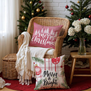 Christmas Pillowcase Single Pack 25 Options 40x40/45x45/50x50cm Pink Style Gingerbread House Santa Snowman Snowflakes and Other Patterns Sofa Cushion Cover Winter Home Decoration Pillowcase Holiday Gift Decoration Fabric Art