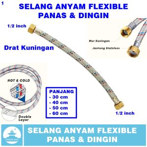 Selang Fleksibel Wastafel Cuci Piring Kran Air Toilet Water Heater 1/2 inch Selang Anyam Flexible