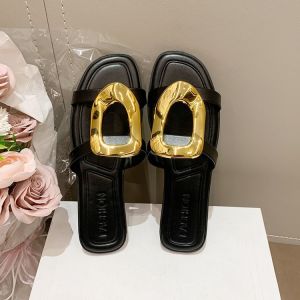 [Free Shipping] Metal Square Buckle Fashion Sandals For Women 2026 Summer New Style Square Toe Open-Toe Wedge Sandals For Women