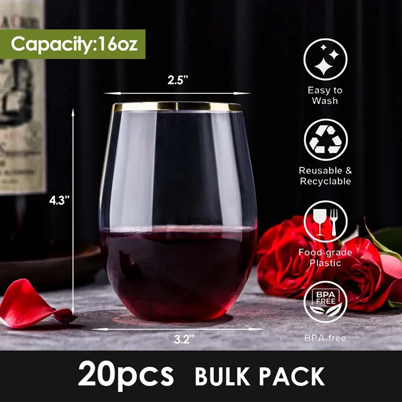 Reli. (20 Pack Disposable Wine Glasses 12 Oz | Stemless Plastic Wine Glasses For Parties | BPA-Free, Shatterproof Plastic | Clear Drinking Party Cups For Cocktails, Whiskey, Wedding In Kenya | Cups