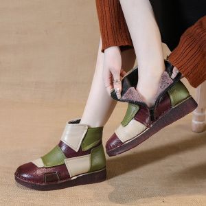 YUAAE Womens Winter Boots Genuine Leather Boots Womens Winter Boots Female Shoe Boots On Flat Sole