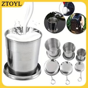 ZTOYL  250ml thép không gỉ gấp Cốc du lịch ngoài trời cắm trại di động ráp cốc nước với Keychain có thể thu vào tách trà