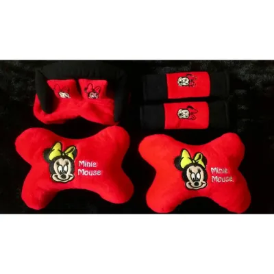 Bantal Mobil 3 in 1 Minie Mouse - Merah Hitam / Sandaran Car Set 3in1