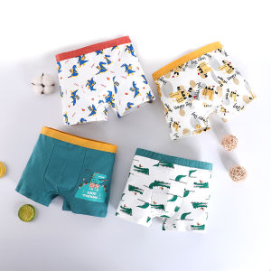 Magic Selection Kids 4 Pcs Underwear Boys Cotton Elastic Waistband Cartoon Animal Pattern Boxer Underwear 1-13Year