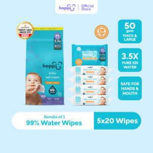 Hoppi Premium 99% Baby Water Wipes (20 Wipes x 5 Packs)