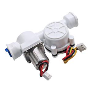 2 in 1 Water Flow Sensor Solenoid Valve Integrated Valve 1/4" Thread Easy Wiring Hall Effect Flowmeter for IC