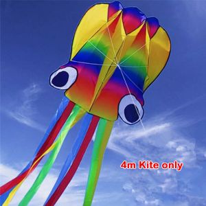 SJJL 4m Diều khổng lồ Màu sắc cầu vồng Chống gió Diều mềm với dây thừng dài 100m Diều bơm hơi Dành cho người lớn và trẻ em