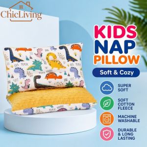ChicLiving Kids Sleeping Pillow Cotton Fiber Rectangular Cartoon Baby Toddler Flat Head Support Washable