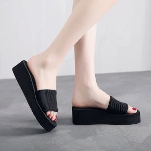 [Free Shipping] Non-Slip Cross-Strap Sandals For Women Summer Outdoor Wear New Ins Style Cross-Strap Design Wedge Heel Thick Sole Beach Flip-Flops