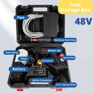 Water Jet Cordless Car Wash Floor Tiles Cleaner Spray Gun Water Jet Pump Portable Outdoor Wash Car 88V