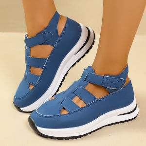 Free Shipping Hollow-Out Oversized Casual Thick-Soled Velcro-Closure Breathable WomenS Shoes Summer New Style Wedge-Heeled Closed-Toe Sandals