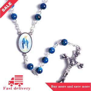 [COD] Catholic Rosary Small Size Round Blue Glass Beads Virgin Mary  Necklace