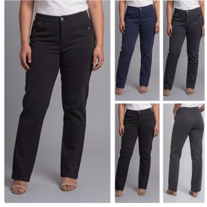 Plus Size Women High Waist Straight Pants M-4XL Stretch Office Work Trousers Casual with Front Pockets
