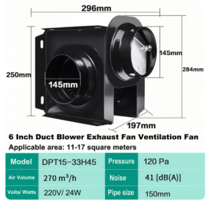 Concealed Split Exhaust Fan 4Inch 6Inch Metal Duct Blower Household Ventilation Fan