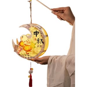 HUIHEYU Wood Rabbit Lanterns Cartoon Glowing Mid-Autumn Festival Lantern Ancient Chinese Style Lantern DIY Material Package Mid-Autumn Festival