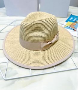 หมวกสานทรงปานามาขอบผ้า แต่งคาดโบว์ สินค้าพร้อมส่ง  B071