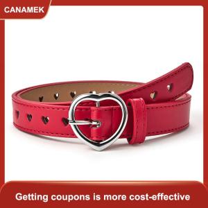 【CANAMEK 】 Children Faux Leather Belt Kids Cute Peach Heart Buckle Belts Girls Waist Belt