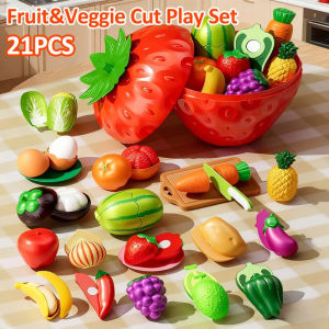 21PCSKids Play Food Set Peelable Fruits Vegetables Educational Kitchen Pretend Play Toy with Storage