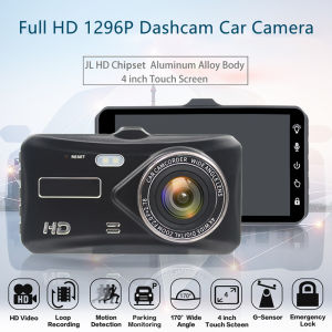 1296P Dual Lens 4" Touch Screen Car Dash Cam Recorder Front and Rear Reverse Camera Night Vision 170° degree Wide Angle Dashcam (32GB memory card included)