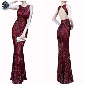 【Direct-sales】 Recoal Luxury Emerald Evening Dresses Green Sequined Long Mermaid Prom Gown Glitter Elegant Party Dress Pattern Lace Formal Dress 2022gown