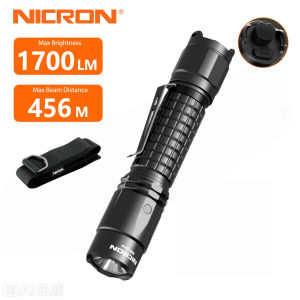 NICRON Rechargeable Flashlight N8pro 1700 lumens Tactical Flashlight with Dual Switches Control 6 modes IP68 Waterproof Flashlight with 456meters Long beam Distance with flashlight bag for outdoor Tactical GamesCamping Emergency EDC