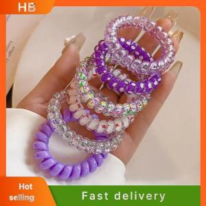 HB 6Pcs Candy Color Hair Rope Lady Summer Telephone Wire Elastic Hair Band Frosted Spiral Cord Rubber Hair Tie Stretch Headband