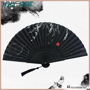 [JULYHOT] Chinese Silk Folding Fan Wooden Shank Classical Dance Fan Home Decoration